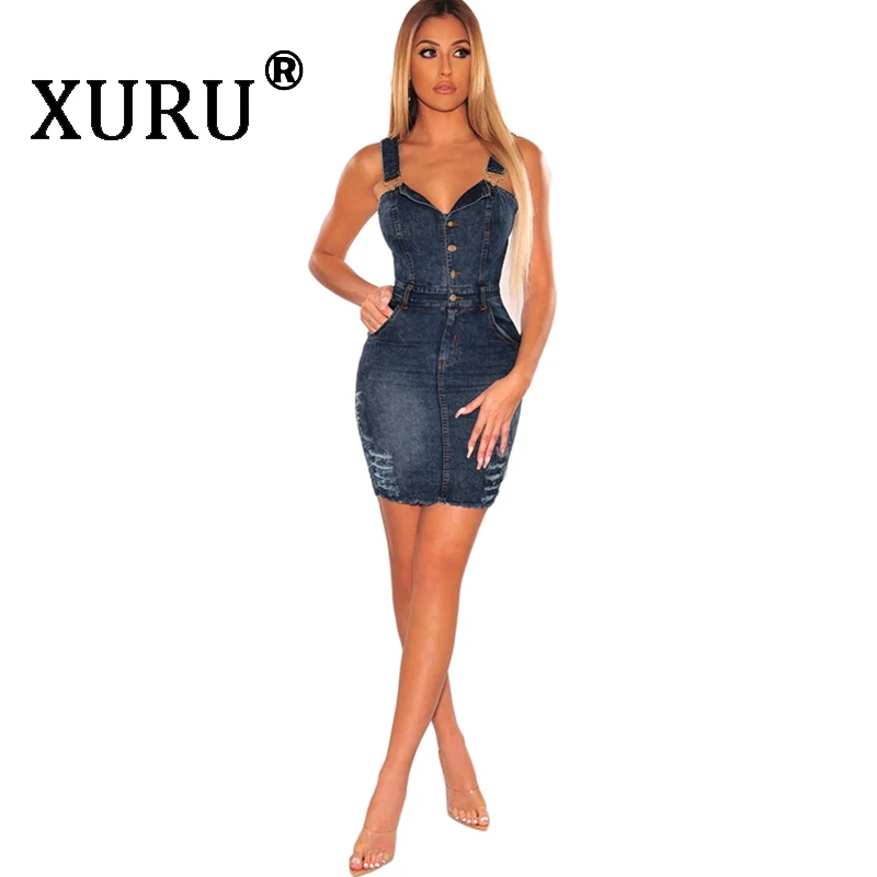 XURU Summer New Women's Denim Dress Shredded Sleeveless Slim Blue Dress Single-breasted Halter Denim Dress
XURU Summer New Women's Denim Dress Shredded Sleeveless Slim Blue Dress Single-breasted Halter Denim Dress