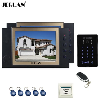 

JERUAN 8 inch video doorphone Record intercom system 2 monitor New RFID waterproof Touch Key password keypad Camera 8G SD Card