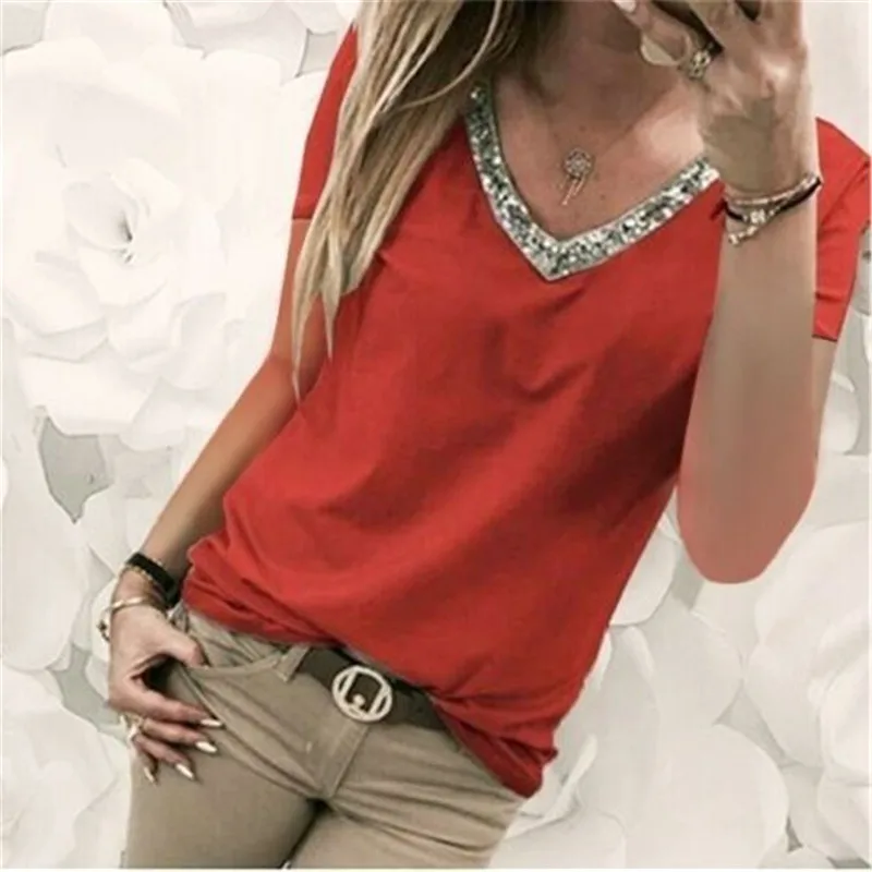 2019 New Women Sexy V-neck Sequins Chiffon Blouse Shirt Spring Summer Elegant Office Lady Blouses Tops Plus Size blusa feminina
2019 New Women Sexy V-neck Sequins Chiffon Blouse Shirt Spring Summer Elegant Office Lady Blouses Tops Plus Size blusa feminina