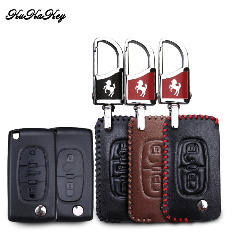 Чехол для ключей из натуральной кожи KUKAKEY брелок Peugeot 307 308 408 2010-2013 автомобильный