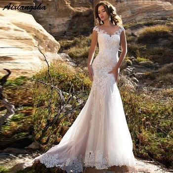 New sWedding Dresses Sleeveless Double Shoulder Neck Appliqued Lace Mermaid/Trumpet Train Illusion vestidos de fiesta
New sWedding Dresses Sleeveless Double Shoulder Neck Appliqued Lace Mermaid/Trumpet Train Illusion vestidos de fiesta