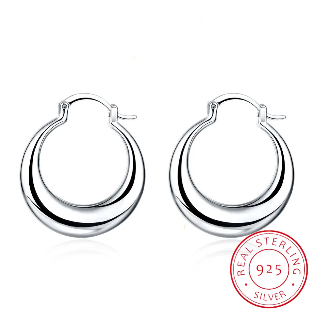 

LEKANI Crescent Moon Round Creole Hoop Earrings for Women 925 Sterling Silver Statement Fine Jewelry Brincos Female Gifts