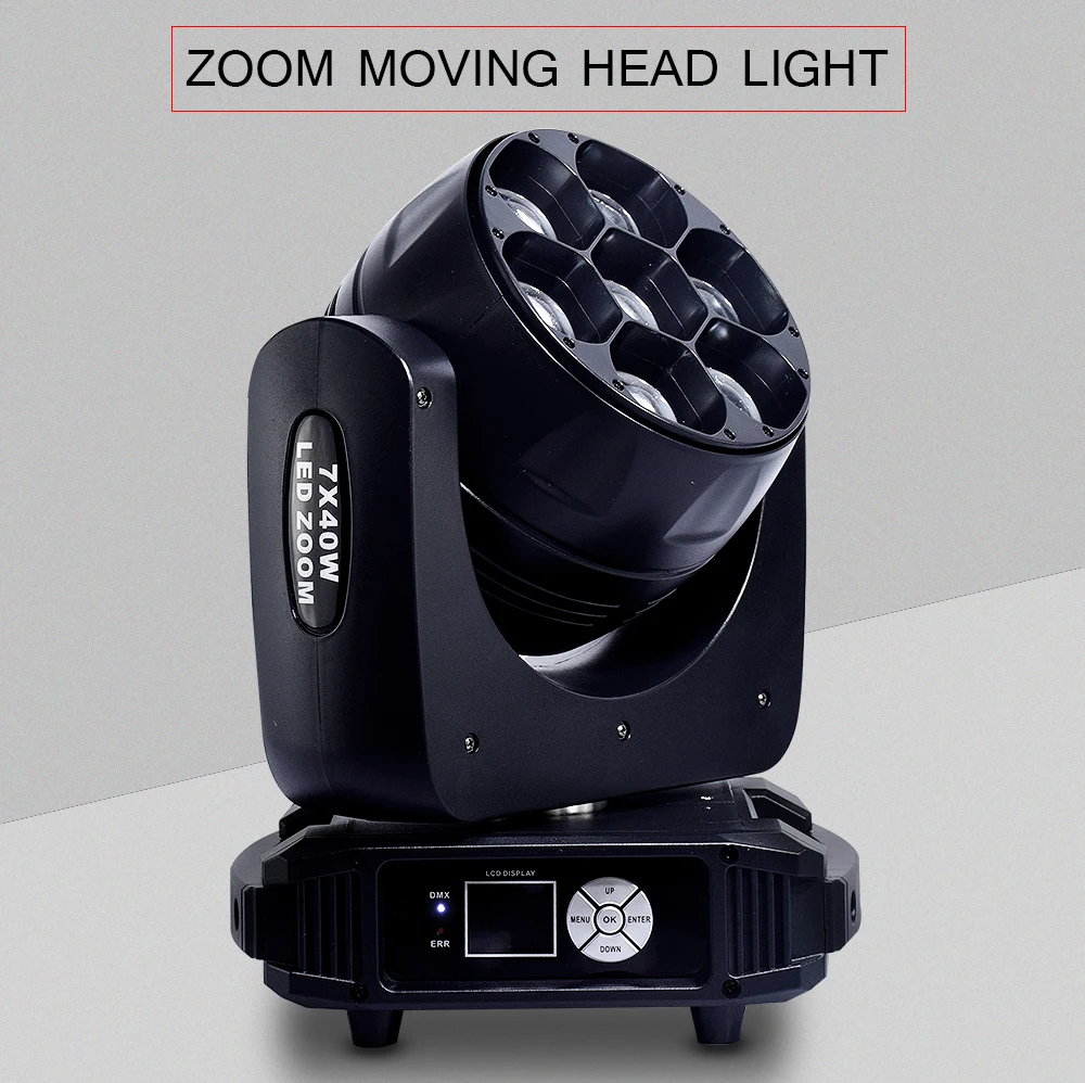 ZOOM RGBW 4in1 moving head light beam 7x40w dmx512 control with 15/29ch washing effect dj stage professional lighting brightness
ZOOM RGBW 4in1 moving head light beam 7x40w dmx512 control with 15/29ch washing effect dj stage professional lighting brightness