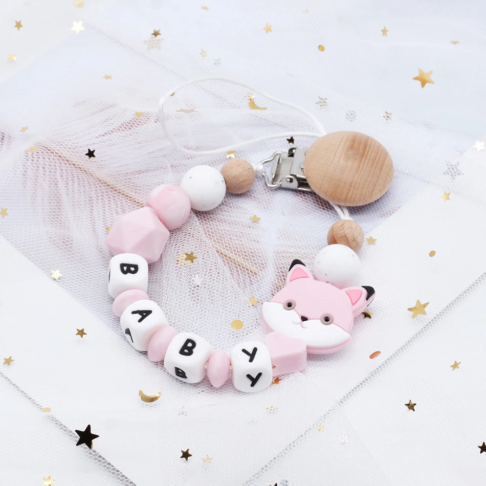 Mignon bébé personnalisé en bois perle Sucette Anneau de dentition Dummy Clip Holder 1pc ~ fille