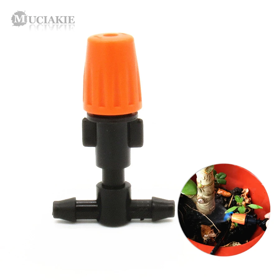 

MUCIAKIE 2PCS Orange Misting Nozzle Spray with 4/7mm Tee for Garden Irrigation Sprinkler Connect 4/7mm Hose