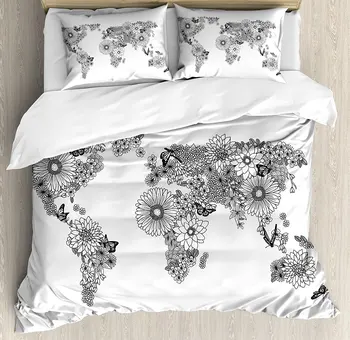 Floral World Map Duvet Cover Set Floral Planet Petals with Butterflies Flying on Continents Oceans Graphic 4 Piece Bedding Set
Floral World Map Duvet Cover Set Floral Planet Petals with Butterflies Flying on Continents Oceans Graphic 4 Piece Bedding Set