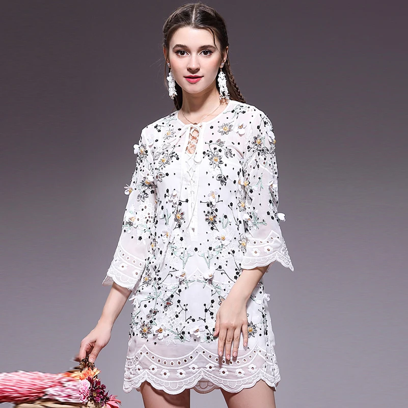 High quality 2019 designer fashion Summer dress Women's 3/4 Sleeve Elegant Hollow Out Embroidery Beaded Applique Casual Dress
High quality 2019 designer fashion Summer dress Women's 3/4 Sleeve Elegant Hollow Out Embroidery Beaded Applique Casual Dress