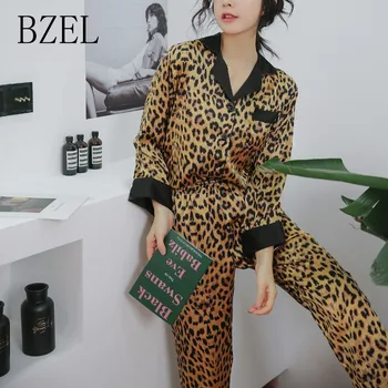 BZEL Sexy Leopard Pajama Sets Turn-down Collar Sleepwear For Women Summer Casual Homewear Long Sleeve+Long Pants Nighty 2PCS 
BZEL Sexy Leopard Pajama Sets Turn-down Collar Sleepwear For Women Summer Casual Homewear Long Sleeve+Long Pants Nighty 2PCS