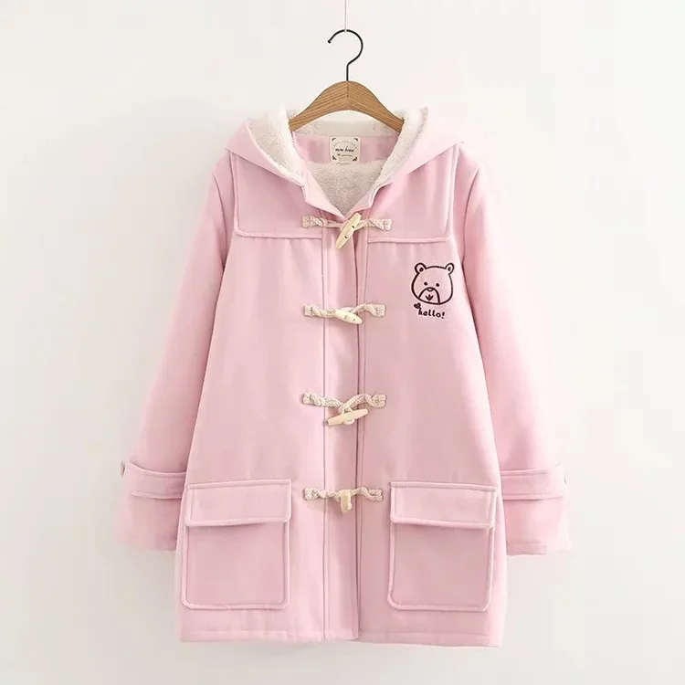 Winter New Wooden Buckle Embroidered Women Sweet Woolen Coats Cute Little Ears Hooded Long Sleeve Warm Jacket Coat Female
Winter New Wooden Buckle Embroidered Women Sweet Woolen Coats Cute Little Ears Hooded Long Sleeve Warm Jacket Coat Female