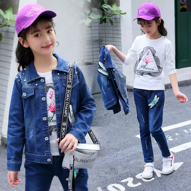 Baby Girl Skinny Blue Pearl Jeans Outfit Dragonfly Denim Jacket & Pants & Tshirt 3 Piece Set For Kids Girls Age 4 5 7 9 11 12 Y
Baby Girl Skinny Blue Pearl Jeans Outfit Dragonfly Denim Jacket & Pants & Tshirt 3 Piece Set For Kids Girls Age 4 5 7 9 11 12 Y