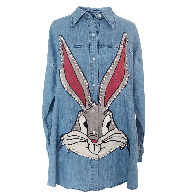 Harajuku Casual Loose Designer Embroidered Beading Diamond Letter Rabbit Denim Blue Jeans Shirt Top Boyfriend Cowboy Lady Blouse
Harajuku Casual Loose Designer Embroidered Beading Diamond Letter Rabbit Denim Blue Jeans Shirt Top Boyfriend Cowboy Lady Blouse