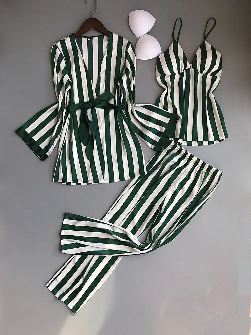 Pajamas Suit Pyjamas for Women 2018 Spring Summer Homewear Sexy Silk Stain Nightie Sleepwear Striped Indoor Clothing Black Green
Pajamas Suit Pyjamas for Women 2018 Spring Summer Homewear Sexy Silk Stain Nightie Sleepwear Striped Indoor Clothing Black Green