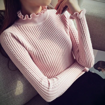 Women Winter Cute Ruffles Neck Knitted Pullover Sweaters Ladies Fashion Solid Slim Crochet Sweater Female Knit Tops
Women Winter Cute Ruffles Neck Knitted Pullover Sweaters Ladies Fashion Solid Slim Crochet Sweater Female Knit Tops