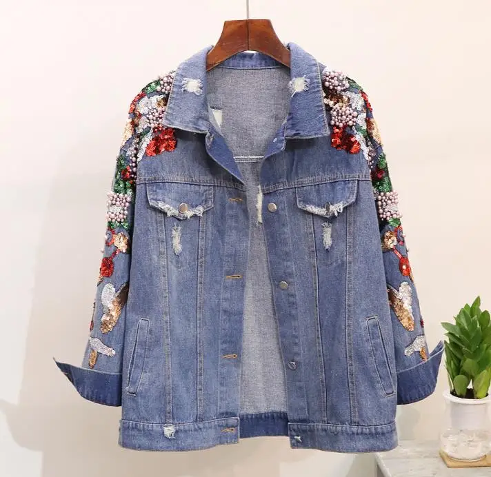 2018 New Spring Autumn Women's Shoulder Bead Sequins Denim Jacket Loose Outwear Female Students Embroidered Jeans Coat
2018 New Spring Autumn Women's Shoulder Bead Sequins Denim Jacket Loose Outwear Female Students Embroidered Jeans Coat