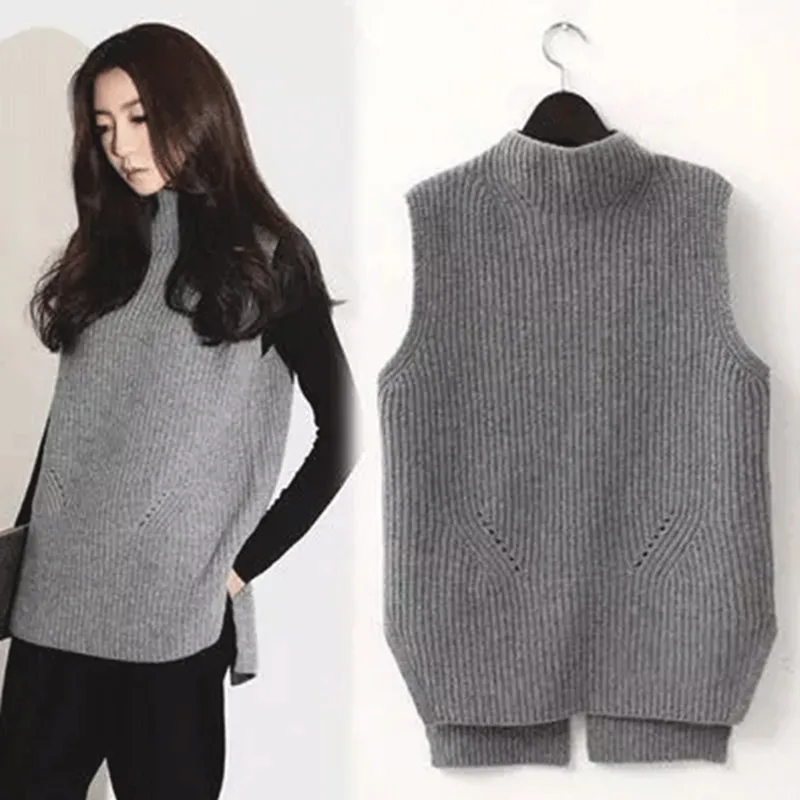Sleeveless Brief Turtleneck Sweater Women Knitted Waistcoat Winter Warm Cashmere Female Vest Split Pullover Veste Femme Gilet
Sleeveless Brief Turtleneck Sweater Women Knitted Waistcoat Winter Warm Cashmere Female Vest Split Pullover Veste Femme Gilet