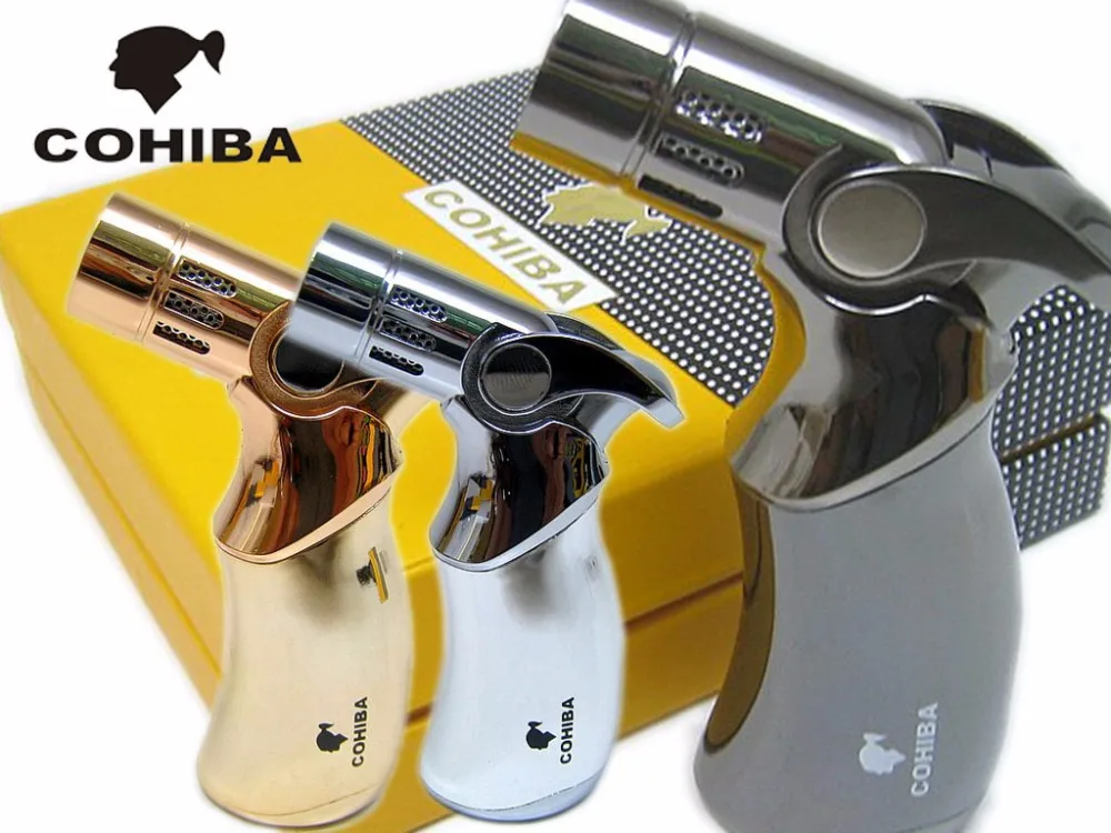Original COHIBA Tool Pocket Size Gloss Yellow Metal Gun Shape Gas Windproof 3 Torch Flame Cigarette Cigar Lighter fire starter
Original COHIBA Tool Pocket Size Gloss Yellow Metal Gun Shape Gas Windproof 3 Torch Flame Cigarette Cigar Lighter fire starter