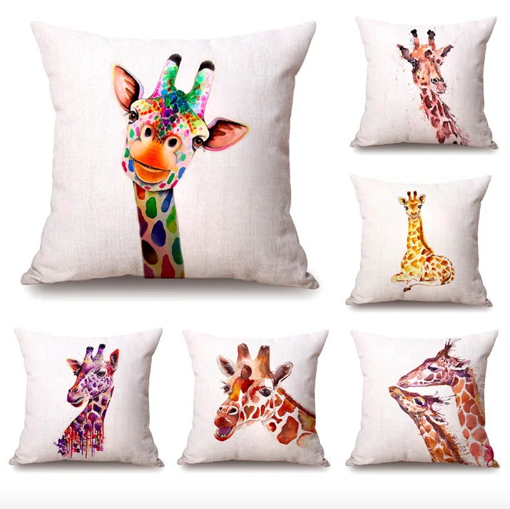 

Watercolor Giraffe Neck Body Pillowcase Linen Bed Travel Pillows Cover Couch Seat Cushion Throw Pillow Home Decoration Gift