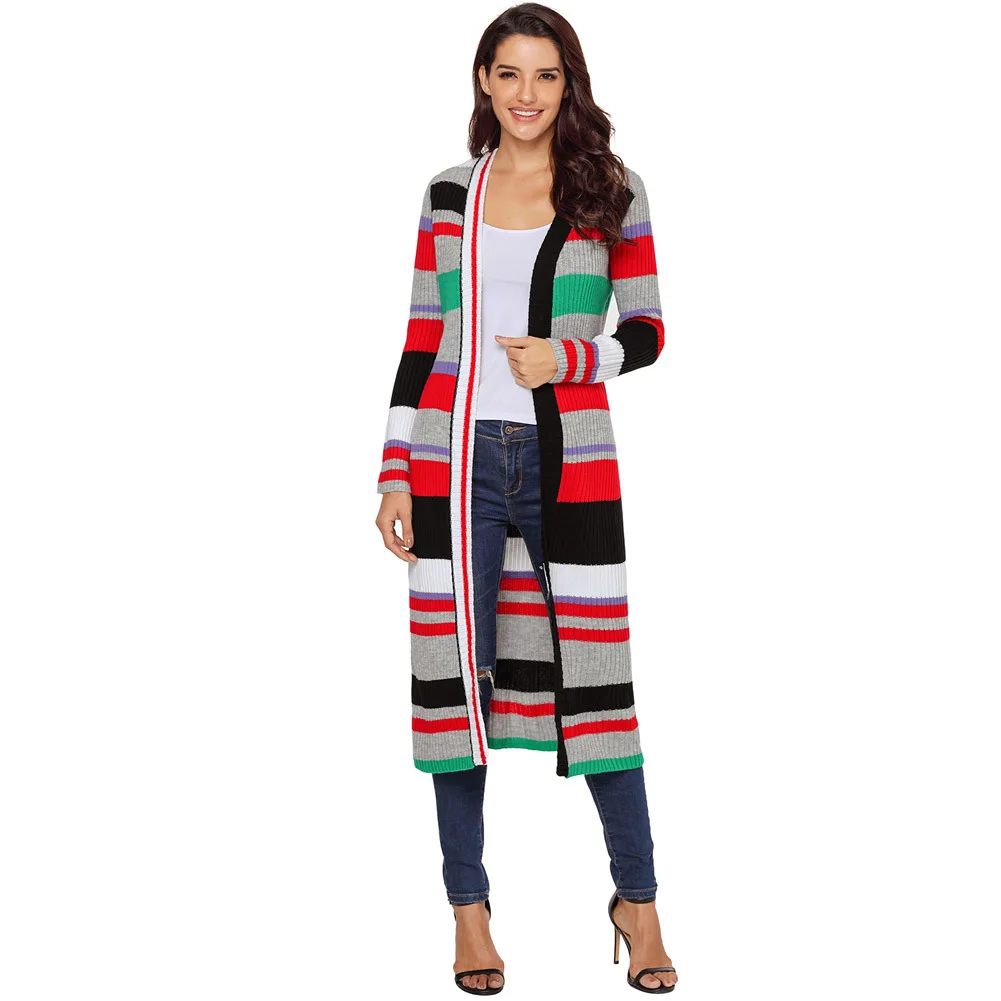 NORA TWIPS 2018 Autumn Winter Fashion Multicolor Stripe Color Long Sleeve Sweater Cardigan Long Loose Knitted Women Sweater
NORA TWIPS 2018 Autumn Winter Fashion Multicolor Stripe Color Long Sleeve Sweater Cardigan Long Loose Knitted Women Sweater