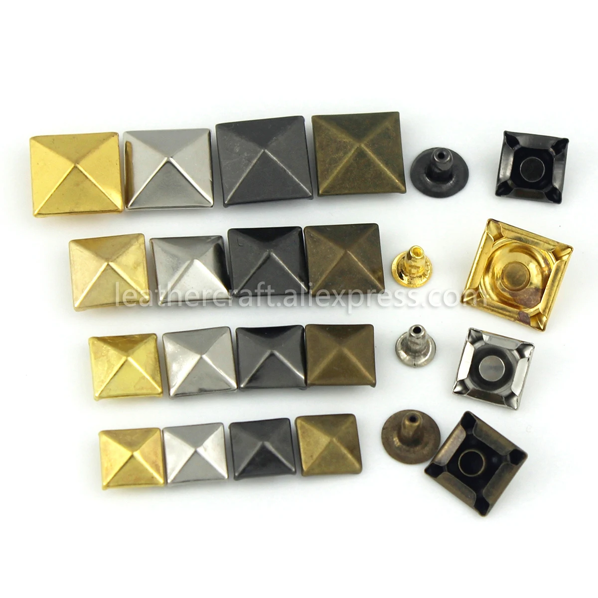 

100sets Metal Pyramid Cap Rivets Studs Square Rapid Rivet for Leather Craft Bag Belt Clothing Garment Shoes Pet Collar Decor