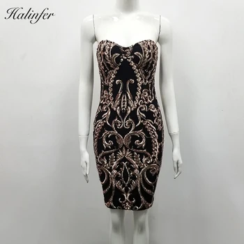 Halinfer 2018 New Autumn women Mini dress sexy bodycon Sequined Strapless Rayon Bandage celebrity Evening party dress vestidos
Halinfer 2018 New Autumn women Mini dress sexy bodycon Sequined Strapless Rayon Bandage celebrity Evening party dress vestidos