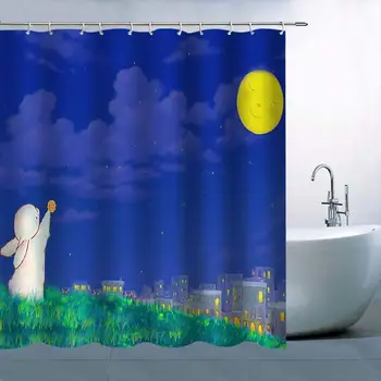 Cartoon Character Theme Shower Curtain Blue Sky Lovely White Rabbit Standing On Green Grassland Holding A Moon
Cartoon Character Theme Shower Curtain Blue Sky Lovely White Rabbit Standing On Green Grassland Holding A Moon