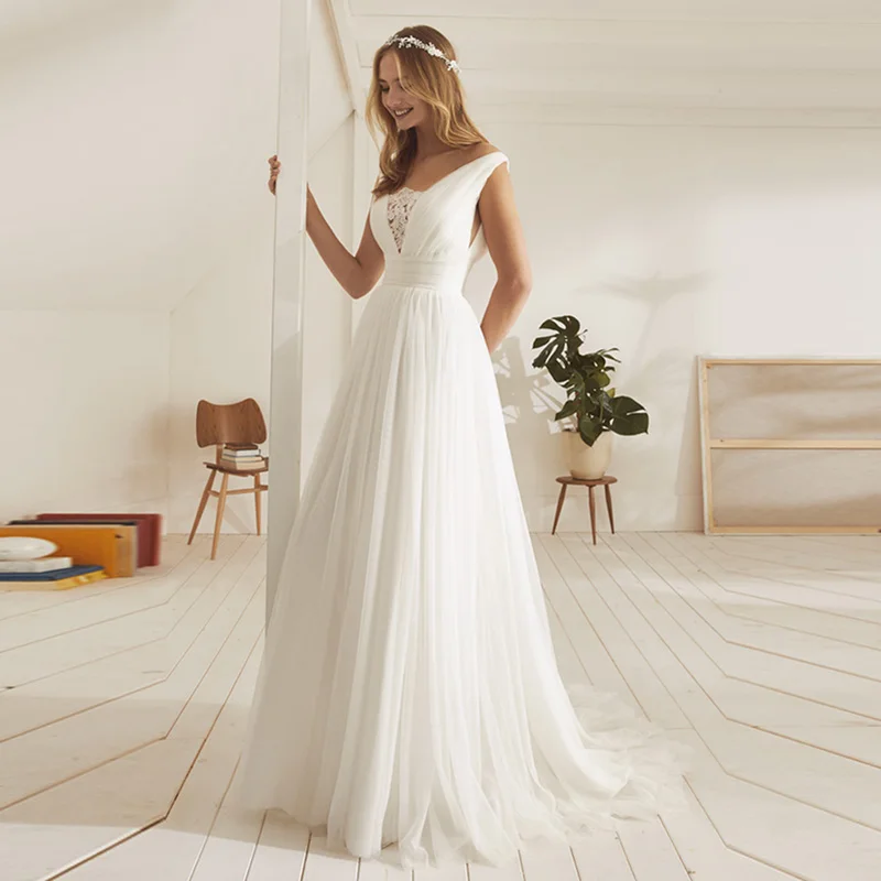 Eightale Beach Wedding Dress 2019 Appliques Tulle A-Line Princess Boho Wedding Gowns Pleats Open Back Bridal Dress gelinlik
Eightale Beach Wedding Dress 2019 Appliques Tulle A-Line Princess Boho Wedding Gowns Pleats Open Back Bridal Dress gelinlik