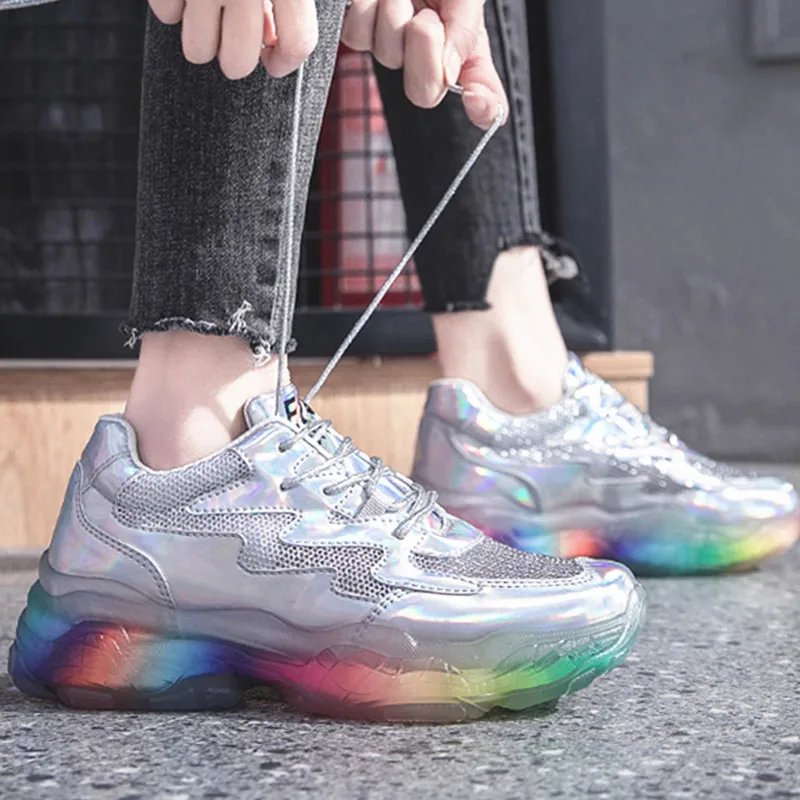 Sneakers Women Platform Silver Gold Mesh Breathable Lace-up Laser Shoes Ladies Autumn Crystal Sole Colorful Chunky Sneaker 777w
Sneakers Women Platform Silver Gold Mesh Breathable Lace-up Laser Shoes Ladies Autumn Crystal Sole Colorful Chunky Sneaker 777w