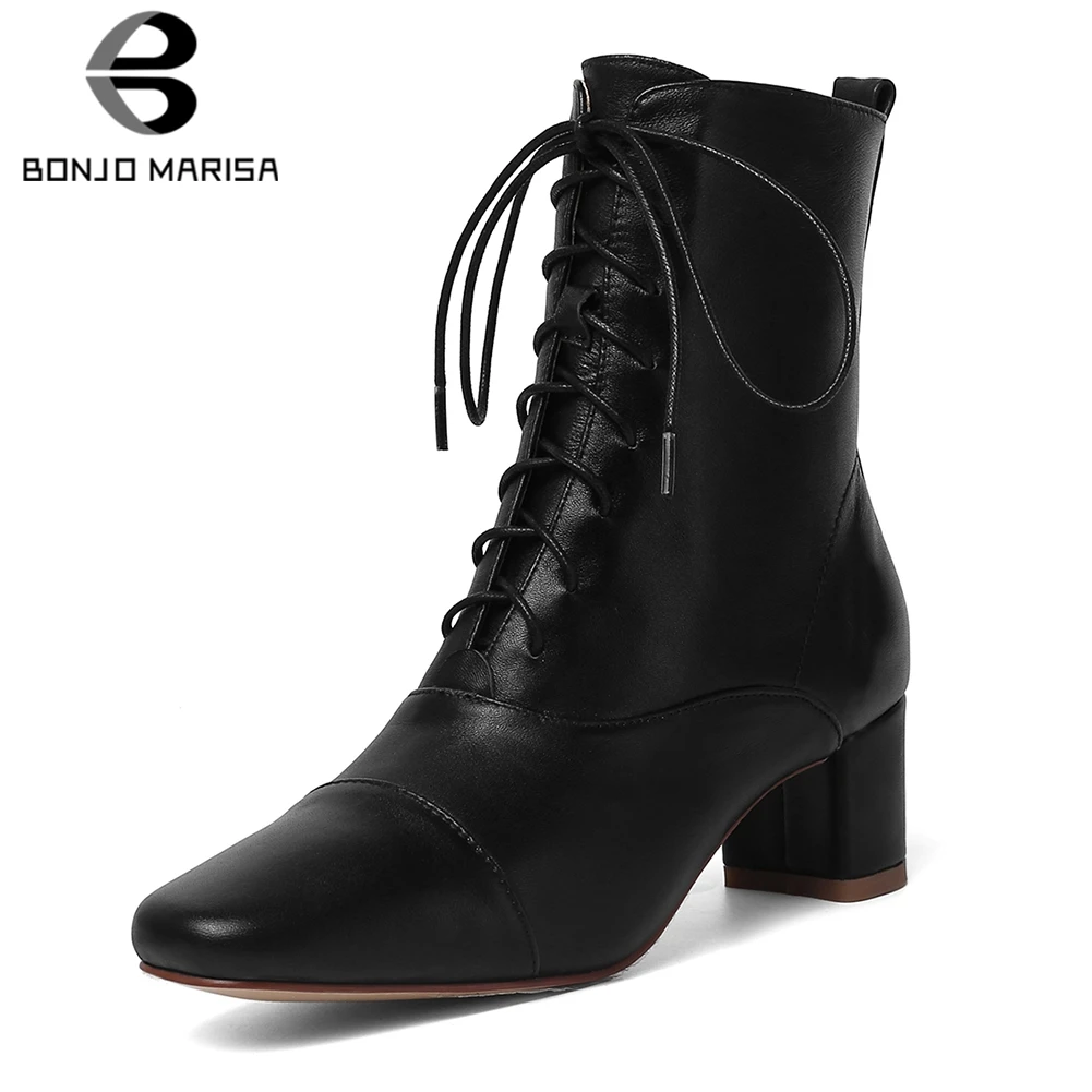 BONJOMARISA Genuine Leather Chunky Heels Autumn Boots Woman Shoes Top Quality Lace Up Casual Ankle Boots Women Shoes Woman
BONJOMARISA Genuine Leather Chunky Heels Autumn Boots Woman Shoes Top Quality Lace Up Casual Ankle Boots Women Shoes Woman