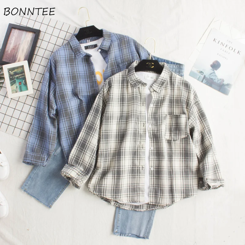 Shirts Women Plaid Retro Simple All-match Loose Korean Tops Students Soft BF Pockets Leisure Womens Blouses Trendy Mujer De Moda
Shirts Women Plaid Retro Simple All-match Loose Korean Tops Students Soft BF Pockets Leisure Womens Blouses Trendy Mujer De Moda