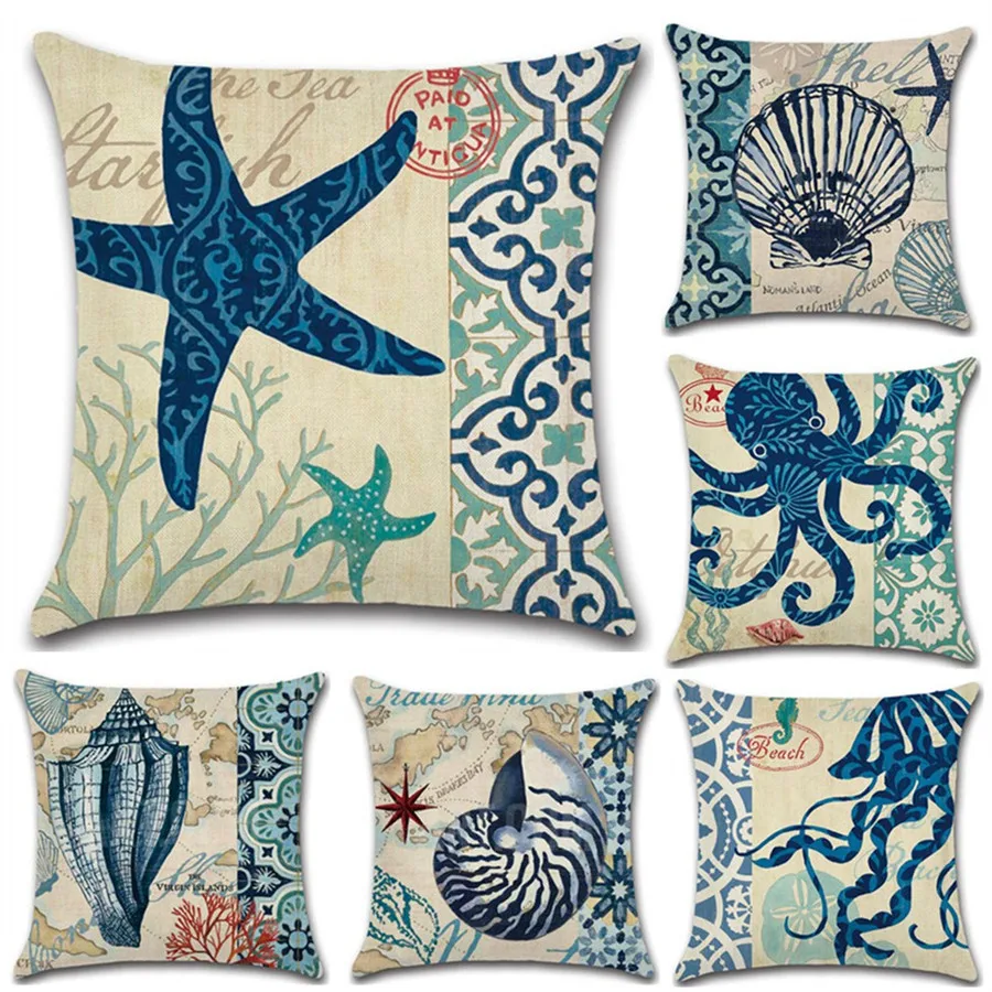 Marine Ocean Pattern 45*45cm Cushion Cover Octopus/Seahorse/Conch Print Linen Throw Pillow Cover Car Home Decorative Pillowcase
Marine Ocean Pattern 45*45cm Cushion Cover Octopus/Seahorse/Conch Print Linen Throw Pillow Cover Car Home Decorative Pillowcase