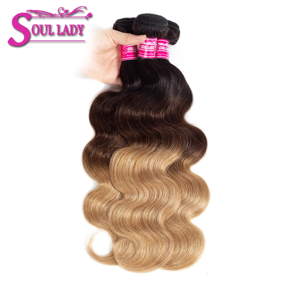 

Soul Lady 3 Bundles Ombre Indian Body Wave Ombre Human Hair Extensions T1b/4/27 3 Tone Color Non Remy Hair Weaves Bundle Deals
