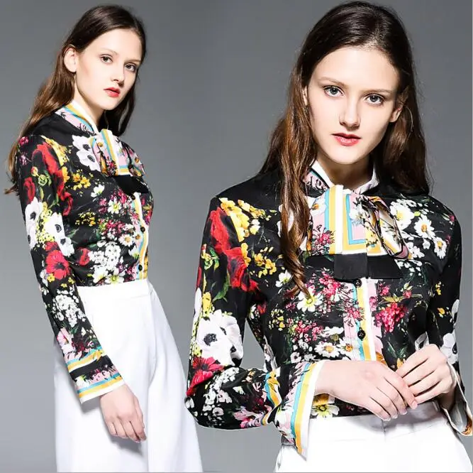 Urumbassa women floral print bowtie shirt 2018 spring runways print blouses Chic elegant tops
Urumbassa women floral print bowtie shirt 2018 spring runways print blouses Chic elegant tops