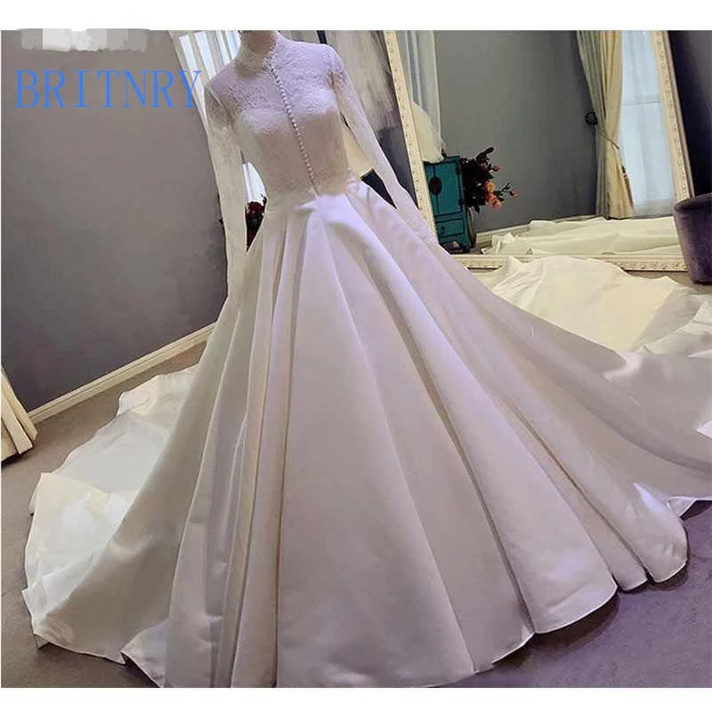 BRITNRY 2019 Luxury Long Sleeve Satin Ball Gown Cathedral Train Muslim Wedding Dress with Jacket
BRITNRY 2019 Luxury Long Sleeve Satin Ball Gown Cathedral Train Muslim Wedding Dress with Jacket