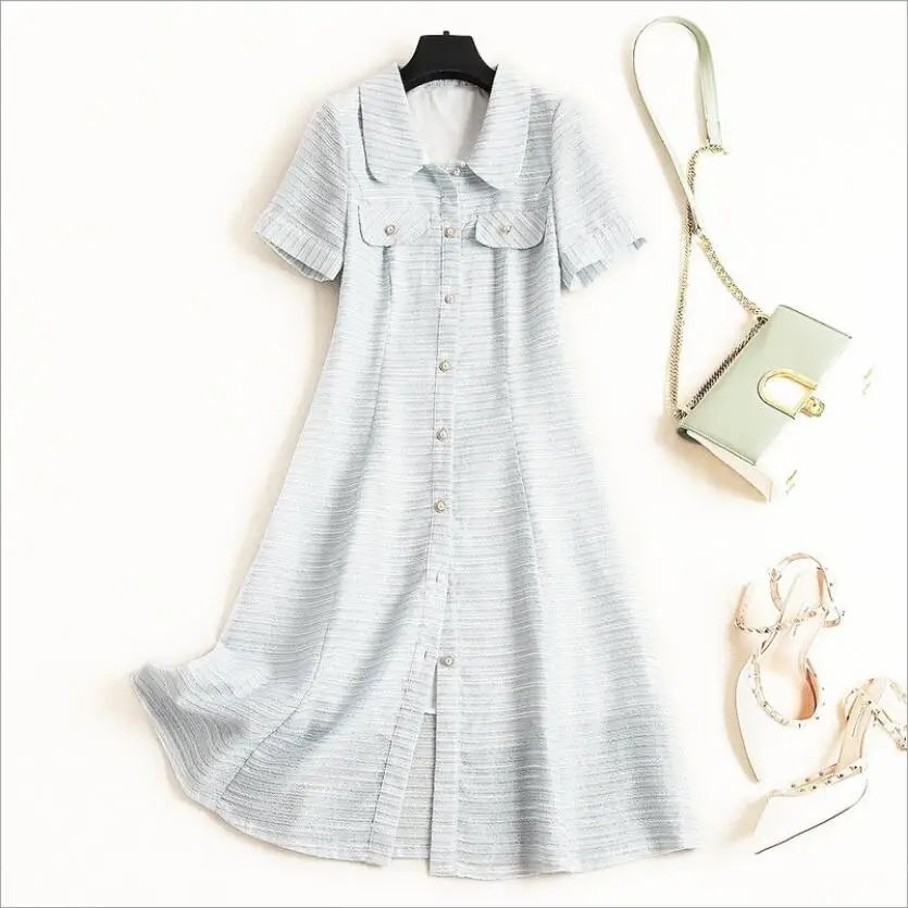 Blue tweed dress Short sleeve 2019 spring / autumn women's dress tassel ladies slim bottoming dress one-piece
Blue tweed dress Short sleeve 2019 spring / autumn women's dress tassel ladies slim bottoming dress one-piece