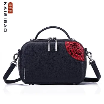 

NAISIBAO New Genuine Leather handbags real Cowhide Splicing embossing women leather bags Fashion Luxury tote women small bag