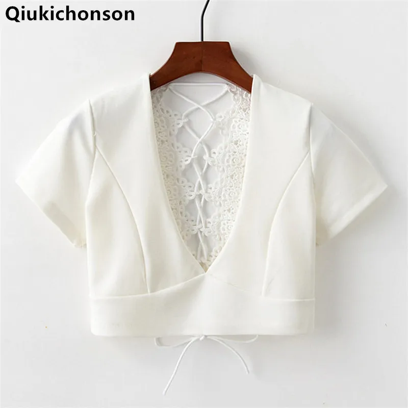 Женская пикантная блузка Qiukichonson, лето 2018, женские топы с глубоким V-образным вырезом, вязаные крючком кружевные лоскутные укороченные топы с завязкой сзади,
Женская пикантная блузка Qiukichonson, лето 2018, женские топы с глубоким V-образным вырезом, вязаные крючком кружевные лоскутные укороченные топы с завязкой сзади,