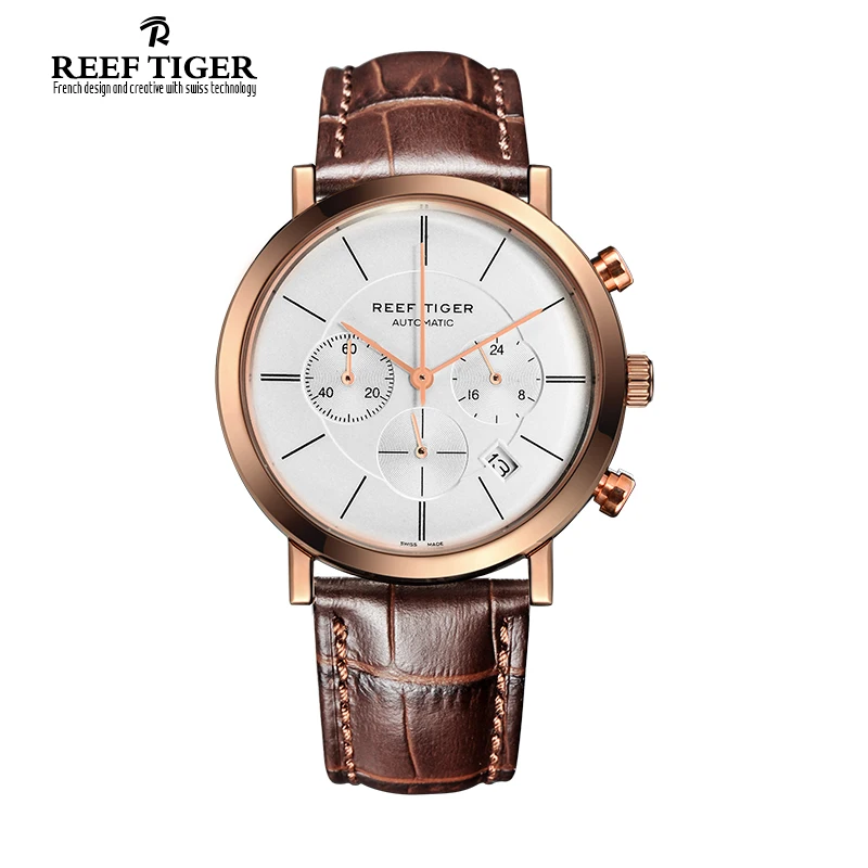 Reef Tiger Brand Ultra Thin Business Watches Men Quartz Chronograph Date Rose Gold Leather Strap Waterproof Watch Reloj Hombre
Reef Tiger Brand Ultra Thin Business Watches Men Quartz Chronograph Date Rose Gold Leather Strap Waterproof Watch Reloj Hombre