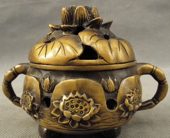 JP S0608 Folk Chinese Bronze Auspicious Lotus Leaf Statue Flower Incense Burner Censer B0403
JP S0608 Folk Chinese Bronze Auspicious Lotus Leaf Statue Flower Incense Burner Censer B0403
