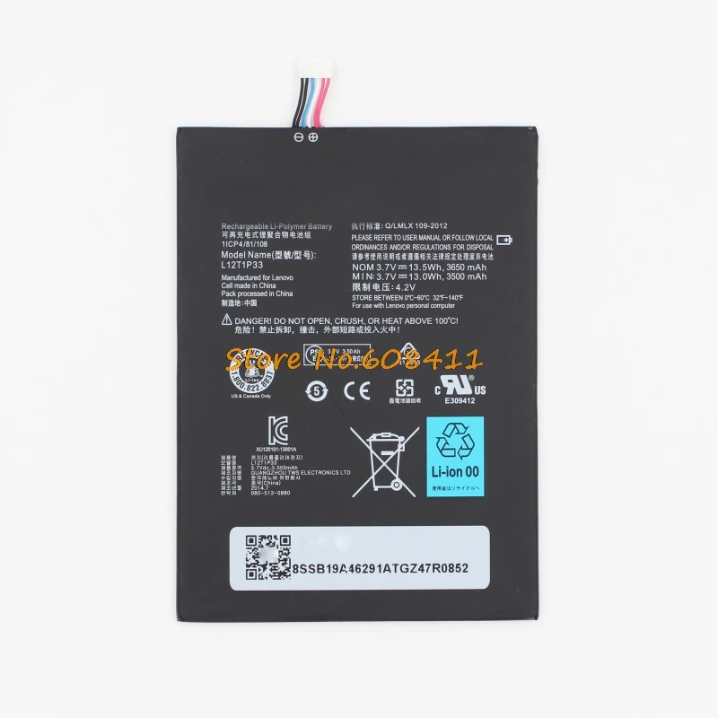 VK 3.7V 3650mAh 13.5Wh L12T1P33 Battery For Leovo 7" A1000 A1000-T A1000-L A1010 A3000 A3000-H A3300 A3300-T A5000 A5000E
VK 3.7V 3650mAh 13.5Wh L12T1P33 Battery For Leovo 7" A1000 A1000-T A1000-L A1010 A3000 A3000-H A3300 A3300-T A5000 A5000E