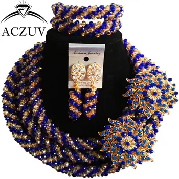 ACZUV Latest Royal Blue Gold Crystal Wedding Beads African Jewelry Set for Brides Nigerian Necklace and Earrings Bracelet A3R018 
ACZUV Latest Royal Blue Gold Crystal Wedding Beads African Jewelry Set for Brides Nigerian Necklace and Earrings Bracelet A3R018