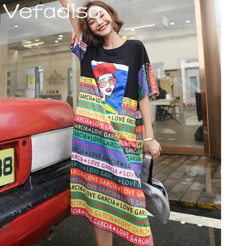 Vefadisa Women Colorful Striped T Shirt Dress Mid-Calf Long Dress Fork Women Character Print Dress 2019 Summer ZQY373A
Vefadisa Women Colorful Striped T Shirt Dress Mid-Calf Long Dress Fork Women Character Print Dress 2019 Summer ZQY373A