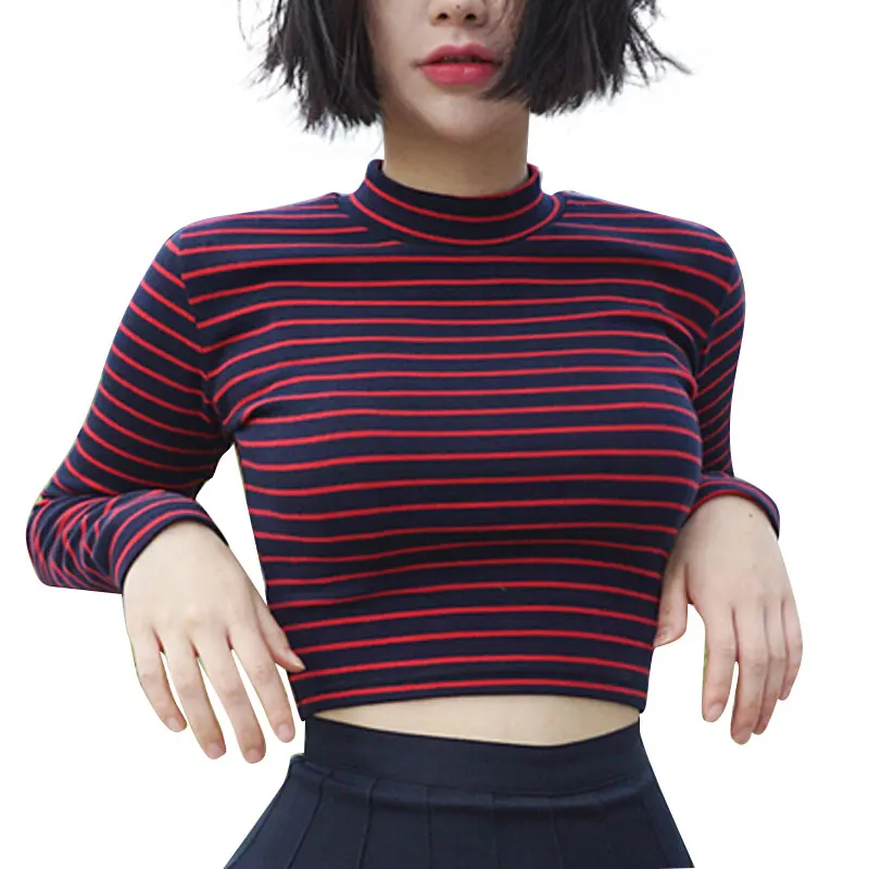 Crop Tops Women 2018 Chic All-match Classic Stripe Slim Short Bustier Crop Top Turtleneck Long Sleeved T-shirt Sexy Shirts Tee
Crop Tops Women 2018 Chic All-match Classic Stripe Slim Short Bustier Crop Top Turtleneck Long Sleeved T-shirt Sexy Shirts Tee
