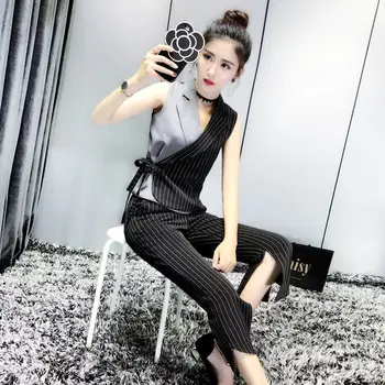 2019 New Summer Women Solid Patchwork Striped Slim Shirt + Vintage Split Striped Pants Suit Female Office Lady Elegant Set Z426
2019 New Summer Women Solid Patchwork Striped Slim Shirt + Vintage Split Striped Pants Suit Female Office Lady Elegant Set Z426