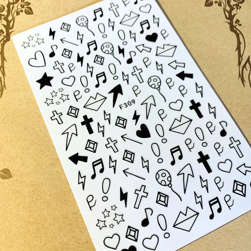 Newest F-309 Black White Gold Graphics 3d nail art sticker nail decal stamping export japan designs rhinestones decorations
Newest F-309 Black White Gold Graphics 3d nail art sticker nail decal stamping export japan designs rhinestones decorations