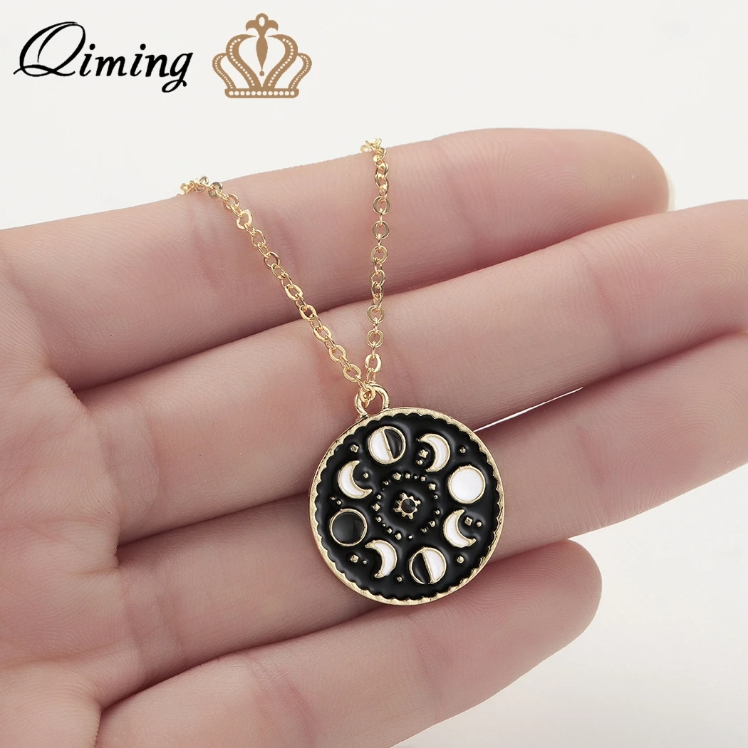 QIMING Moon Phase Black Necklace For Women Glow In The Dark Glowing Luminous Enamel Vintage Crescent Pendant Necklaces
QIMING Moon Phase Black Necklace For Women Glow In The Dark Glowing Luminous Enamel Vintage Crescent Pendant Necklaces