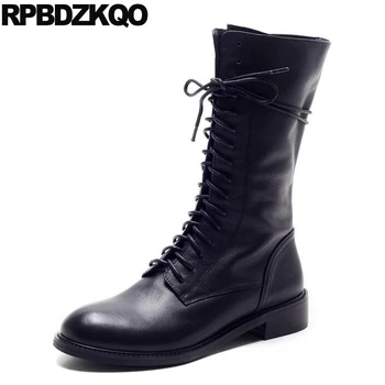 Women 2017 Luxury Side Zip Boots Lace Up Big Brand Mid Calf Black Genuine Leather Shoes Flat Round Toe New Chinese Fashion
Women 2017 Luxury Side Zip Boots Lace Up Big Brand Mid Calf Black Genuine Leather Shoes Flat Round Toe New Chinese Fashion