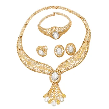 European Fashion Wedding 18 Gold Jewelry Sets High Quality Crystal Necklace Bangle Rings for Women Anniversary Gift Jewelry
European Fashion Wedding 18 Gold Jewelry Sets High Quality Crystal Necklace Bangle Rings for Women Anniversary Gift Jewelry