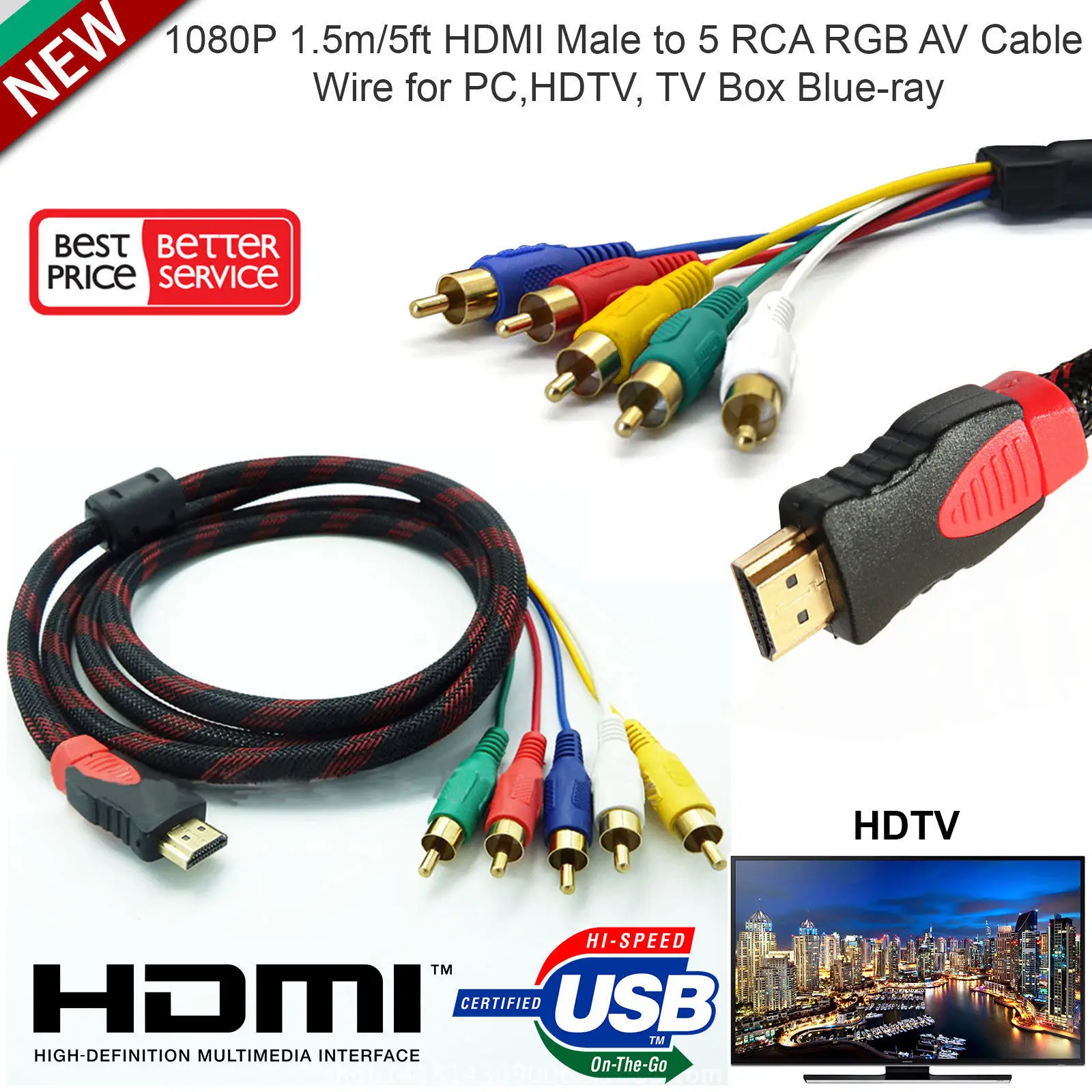 Фото Соединительный кабель BESIUNI 1 5 м футов для XBox 360 HDTV и т. Д.|hdmi to|composite - купить