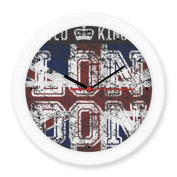 London UK England Landmark Flag Mark Illustration Pattern Silent Non-ticking Round Wall Decorative Clock Home Decal | Дом и сад