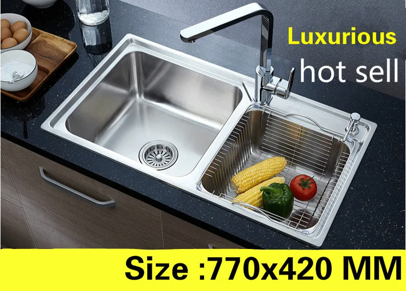 

Free shipping Apartment kitchen double groove sink vogue do the dishes food grade 304 stainless steel hot sell 770x420 MM